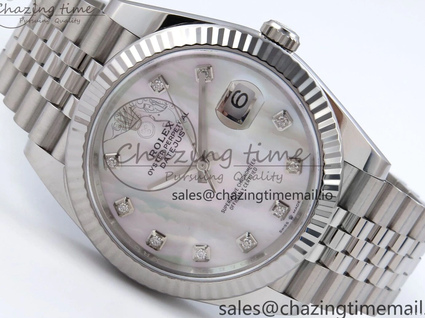 MiroTime 1230 Datejust 126334 41mm SS Clean 1:1 Best Edition White Pearl Moissanite Dial on SS Jubilee Bracelet VR Modern 898